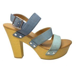 Report Women's Platform Heels Tri-Color Blue/Gray Straps Size 7.5